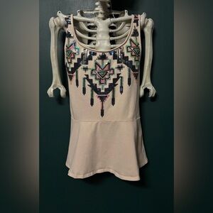 Sequin Embellished Cream Peplum Express Top